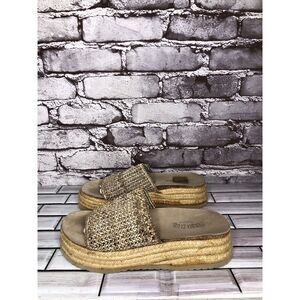 Nicole Club Beige Synthetic Espadrilles Slides Wedge Sandals Women Sz 7M US/38EU